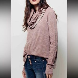 FREE PEOPLE Beach Cacoon Cowl Neck Sweater Long Sleeve Hoodie Top Dusty Rose i7